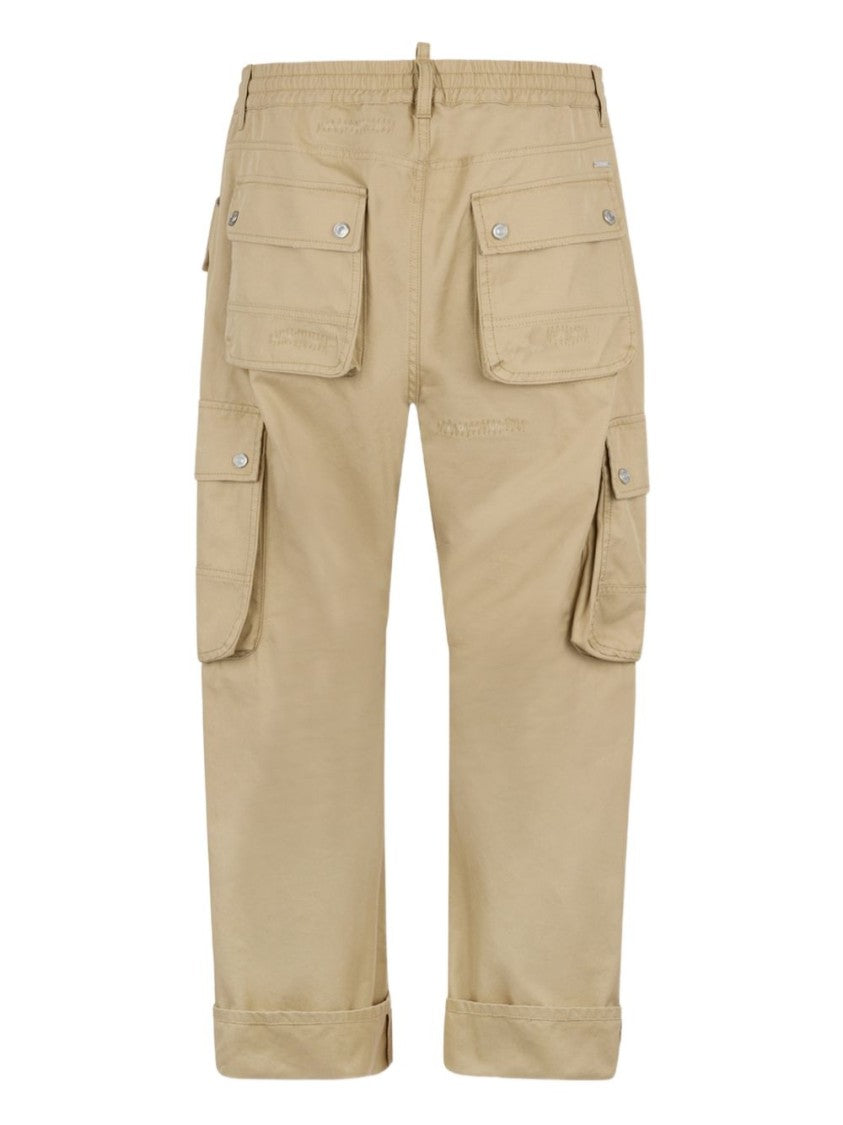 Dsquared2 Beige Brown Drawstring Cuffed Hem Trousers