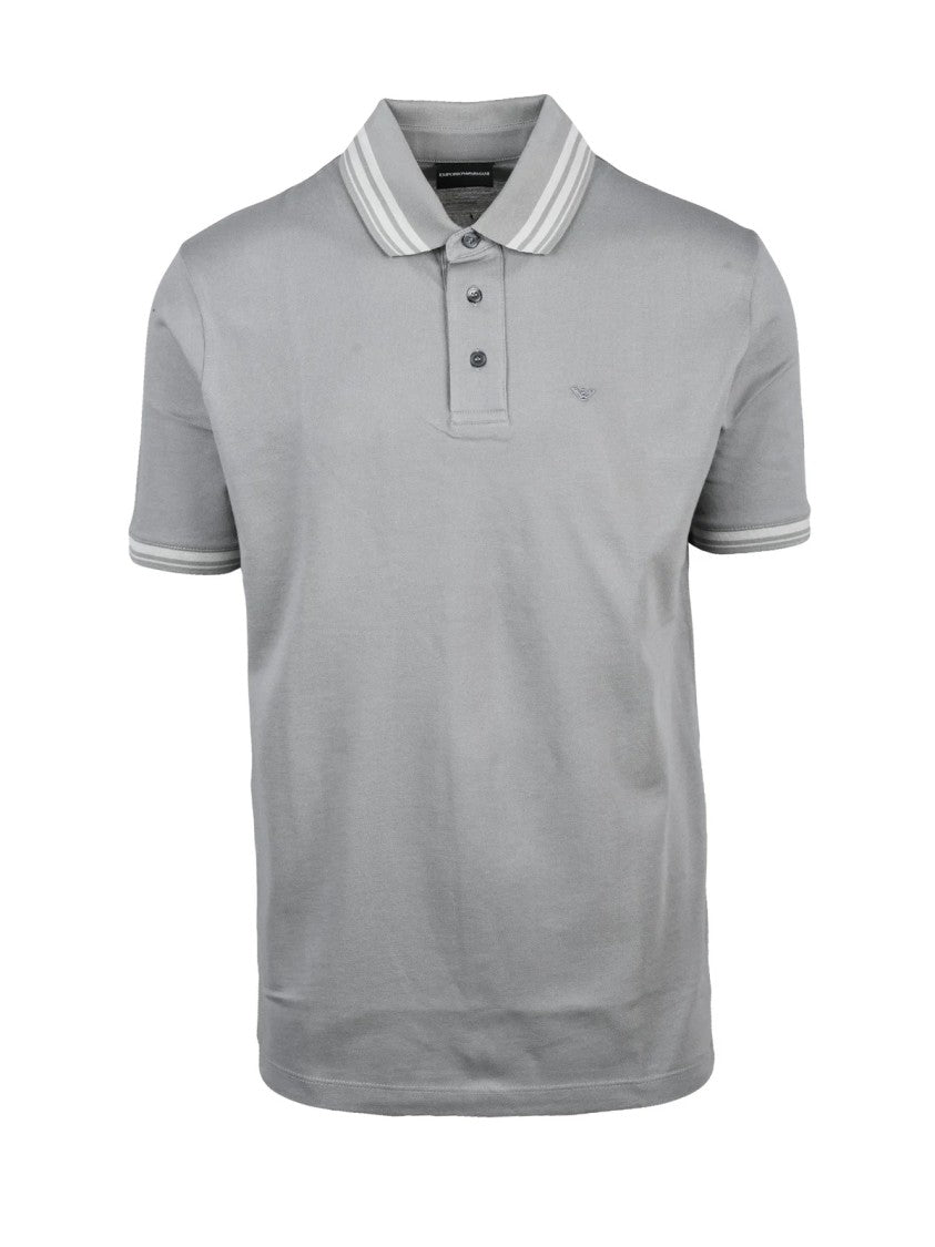 Emporio Armani Grey Cotton Striped Polo Shirt