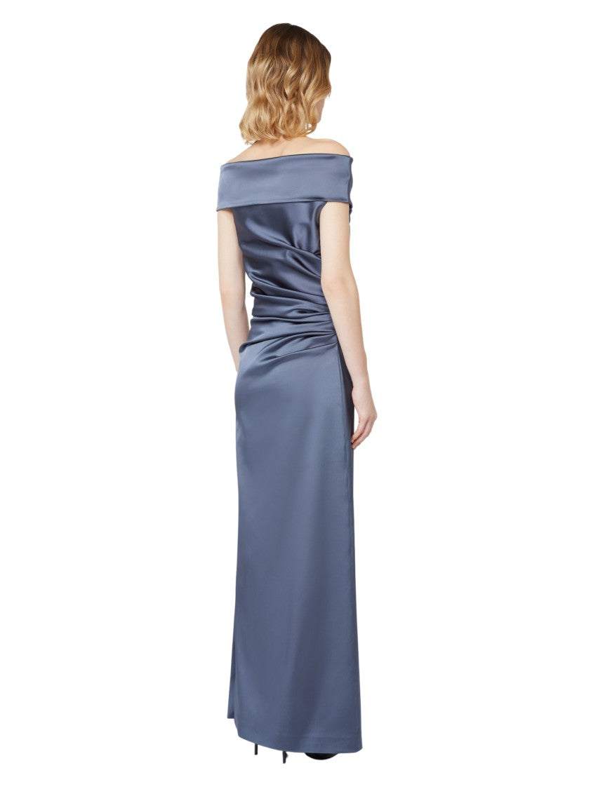Max Mara Floor-Length Satin-Like Dress With Off-The-Shoulder Neckline