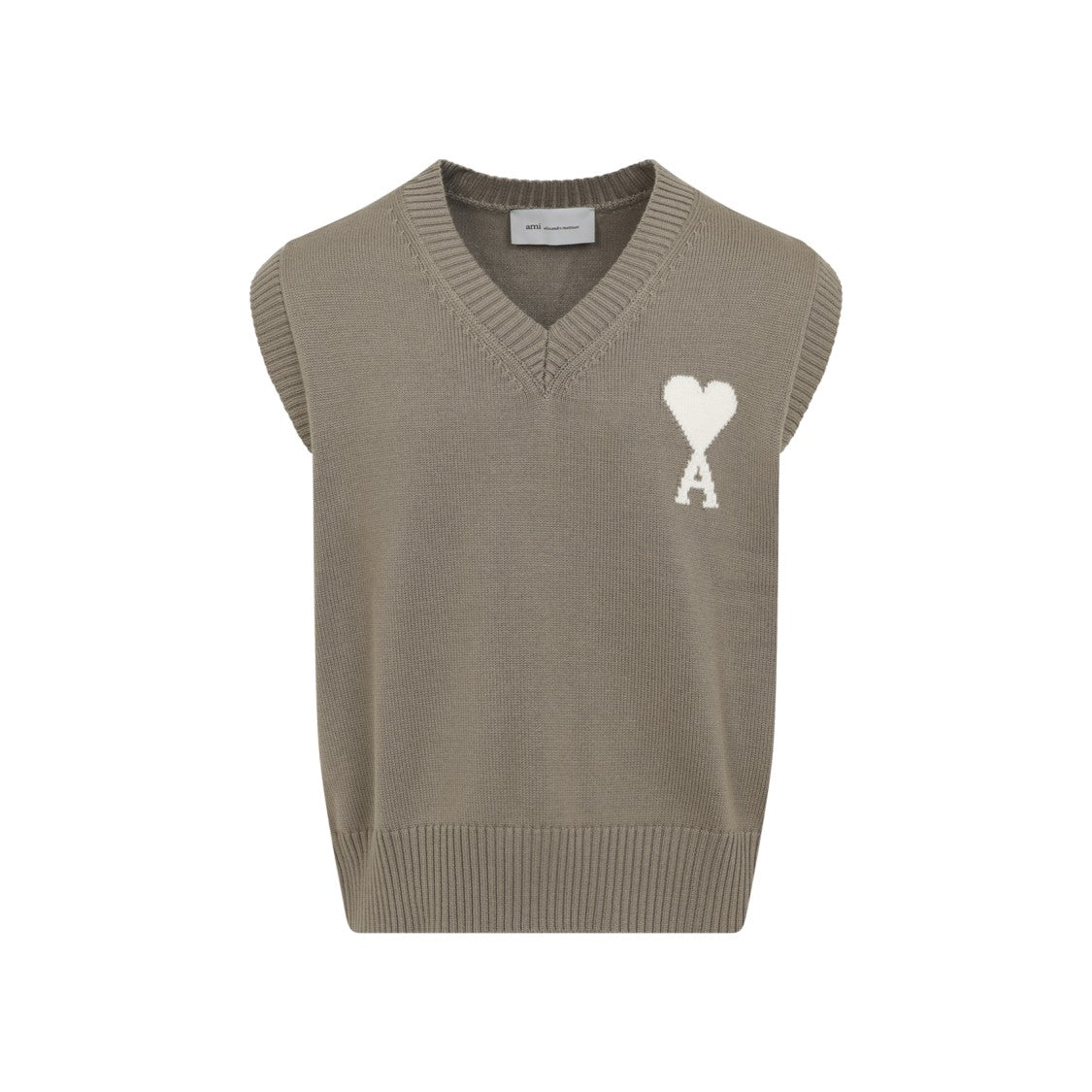 Ami Paris V-Neck Sleeveless Wool-Cotton Blend Vest
