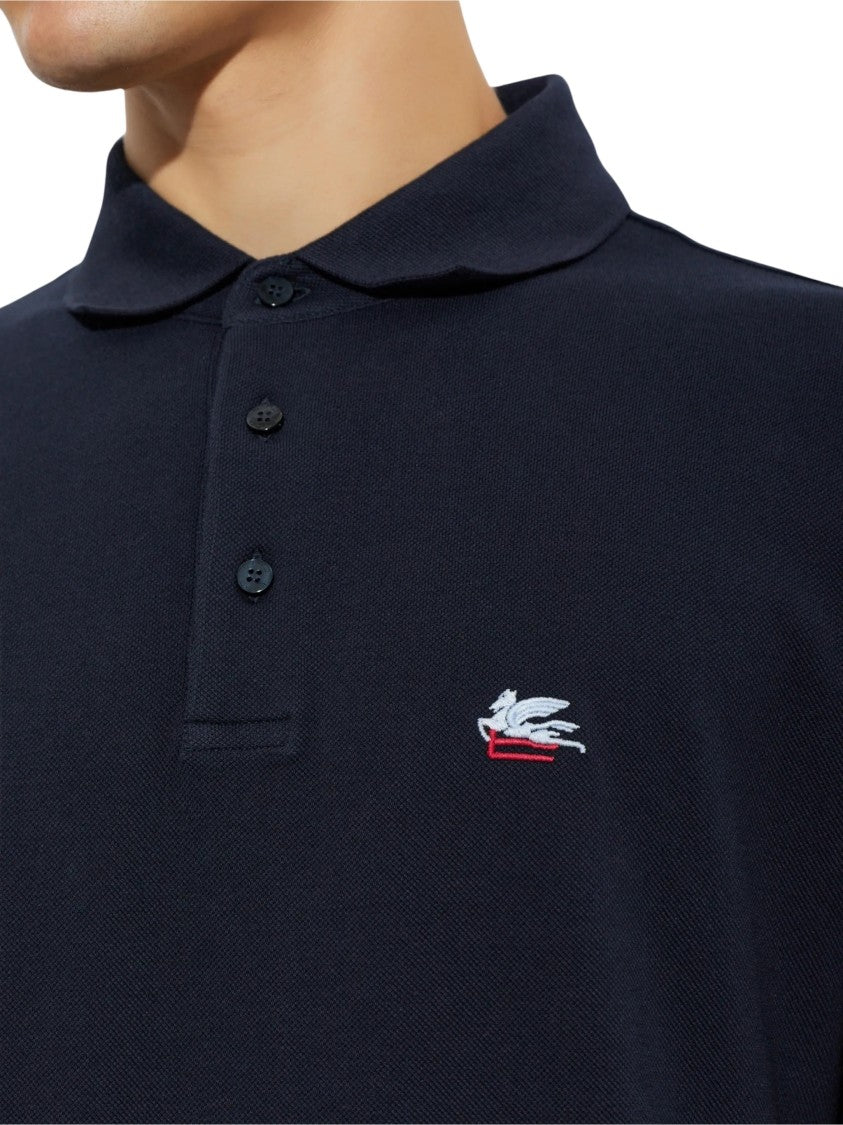 Etro Short-Sleeve Polo With Embroidered Logo And Textured Finish