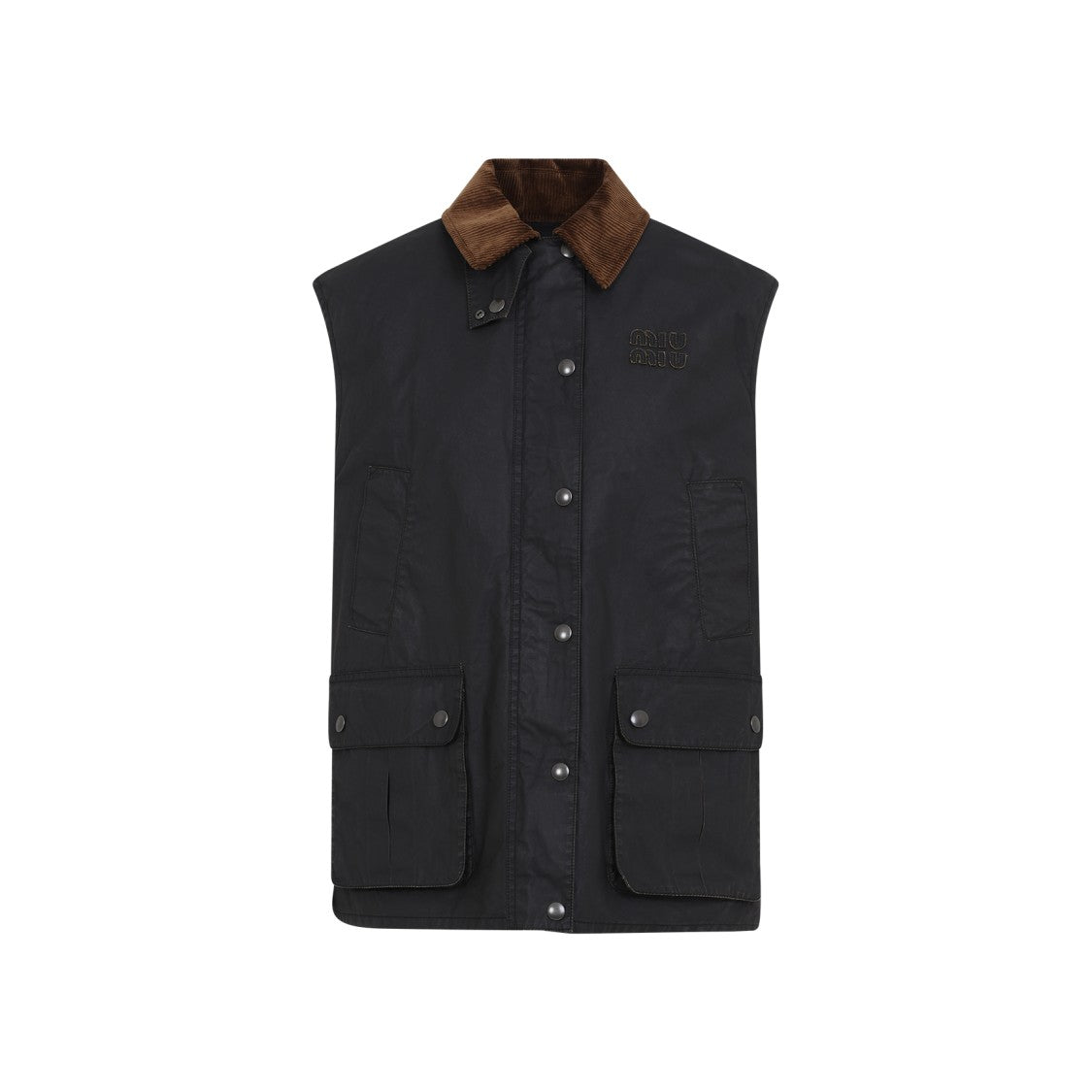 Miu Miu Relaxed-Fit Black Cotton Jacket With Brown Corduroy Collar
