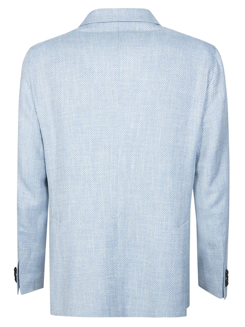 Tagliatore Light Blue Herringbone Wool-Blend Blazer
