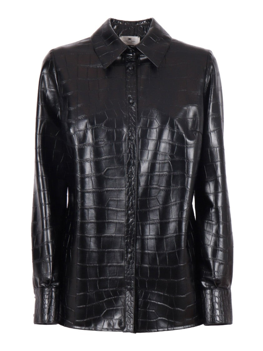 Elisabetta Franchi Crocodile-Embossed Glossy Black Shirt