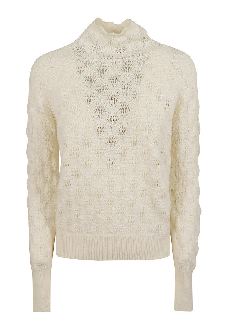 Ermanno Scervino Pointelle Knit Long Sleeve High Neck Sweater