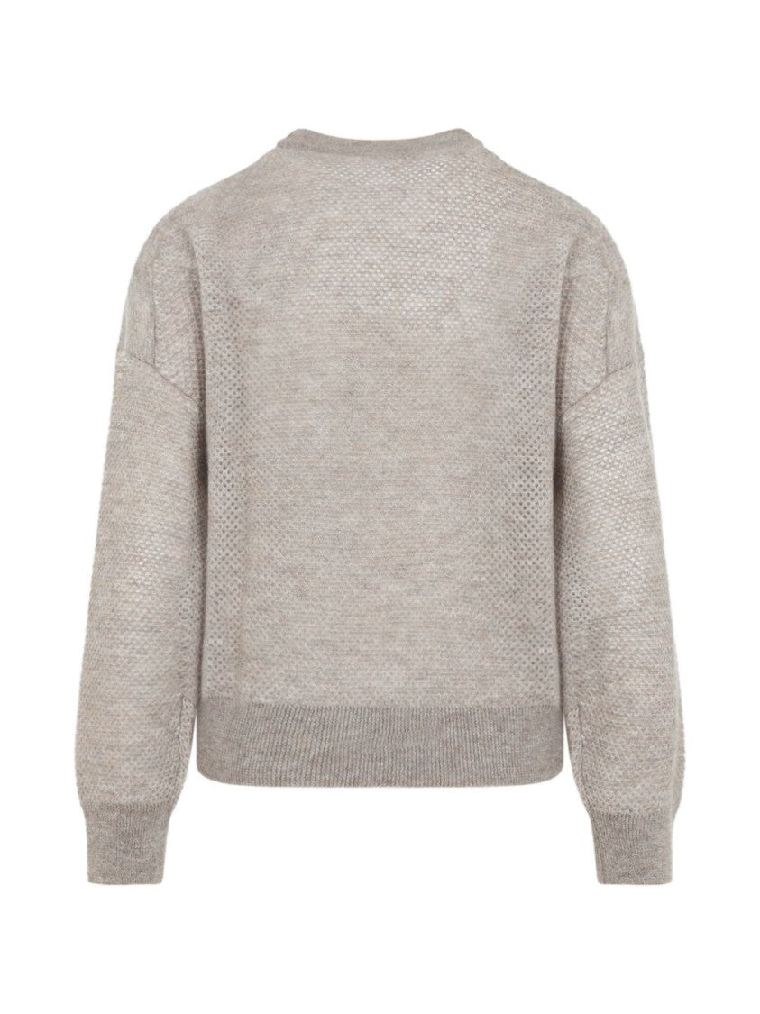 Brunello Cucinelli Black Open-Knit Crew Neck Dropped Sweater