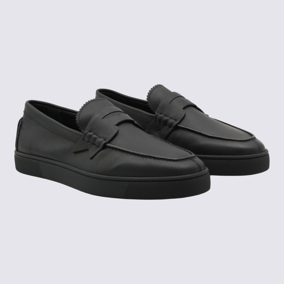 Christian Louboutin Moccasin-Style Black Leather Flat Shoes With Decorative Strap