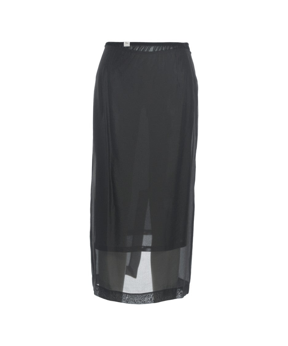 8Pm Flowing Midi Skirt With Semi-Transparent Overlay And Lace Hem