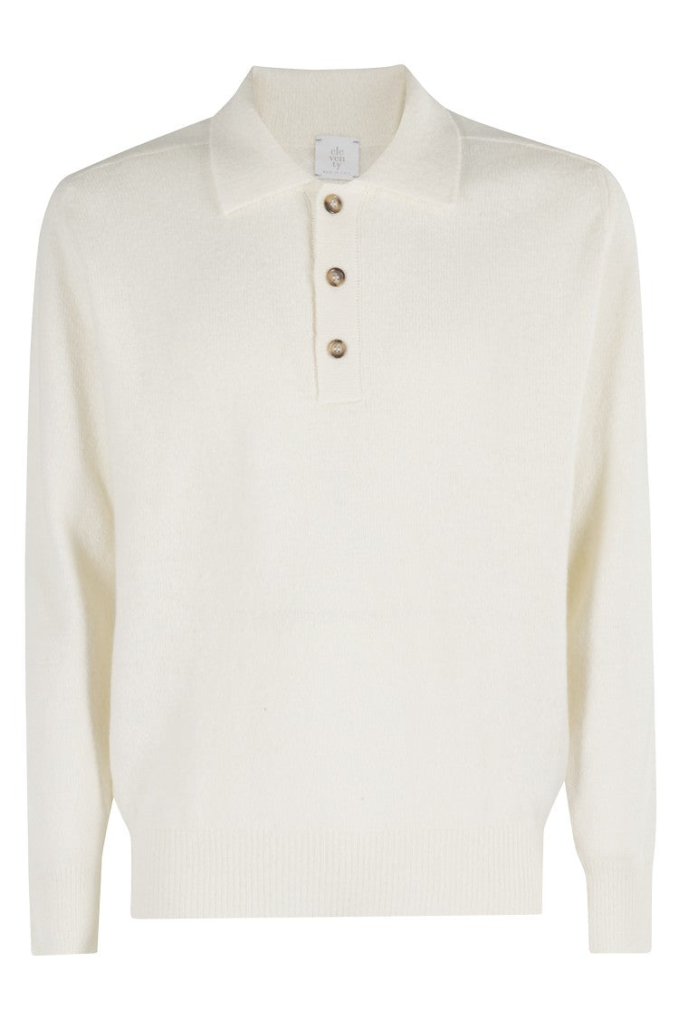 Eleventy Long-Sleeve Knit Polo With Three-Button Placket