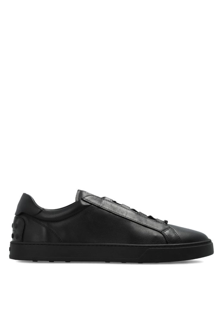 Tod's Minimalist Black Leather Sneakers With Textured Heel Detail