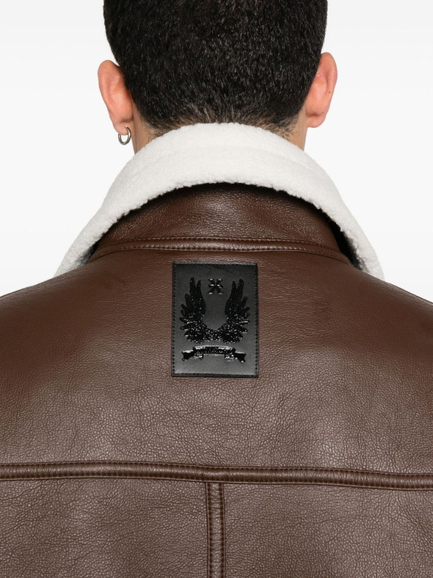 John Richmond Brown Jacket With Shearling Collar