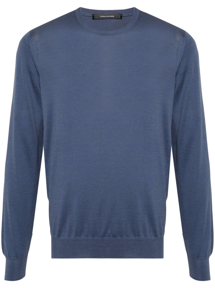 Tagliatore Silk-Cotton Blend Blue Sweater