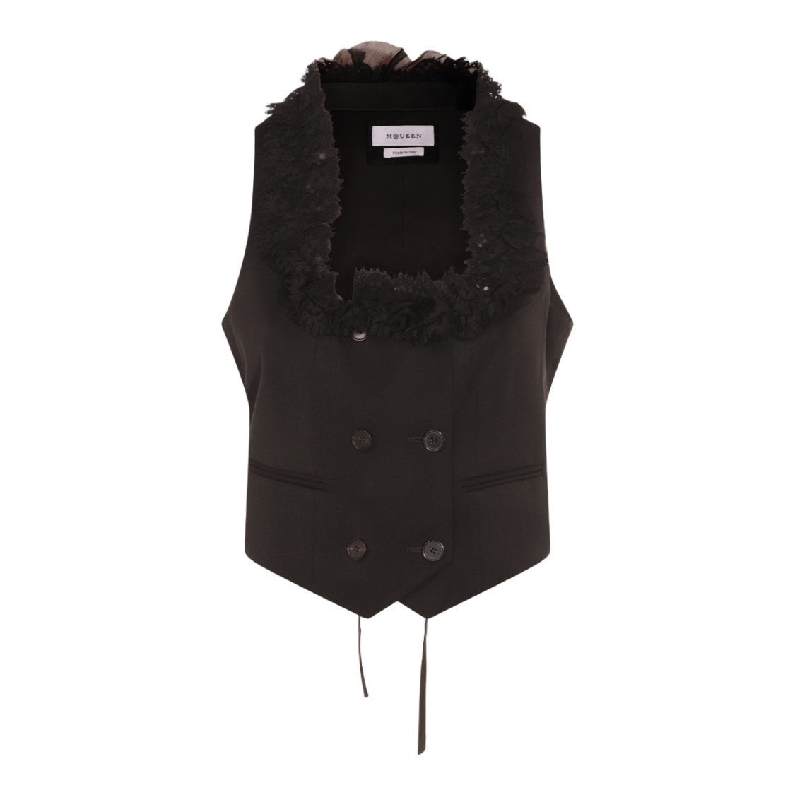 Alexander Mcqueen Sleeveless Black Tunic With Lace Trim