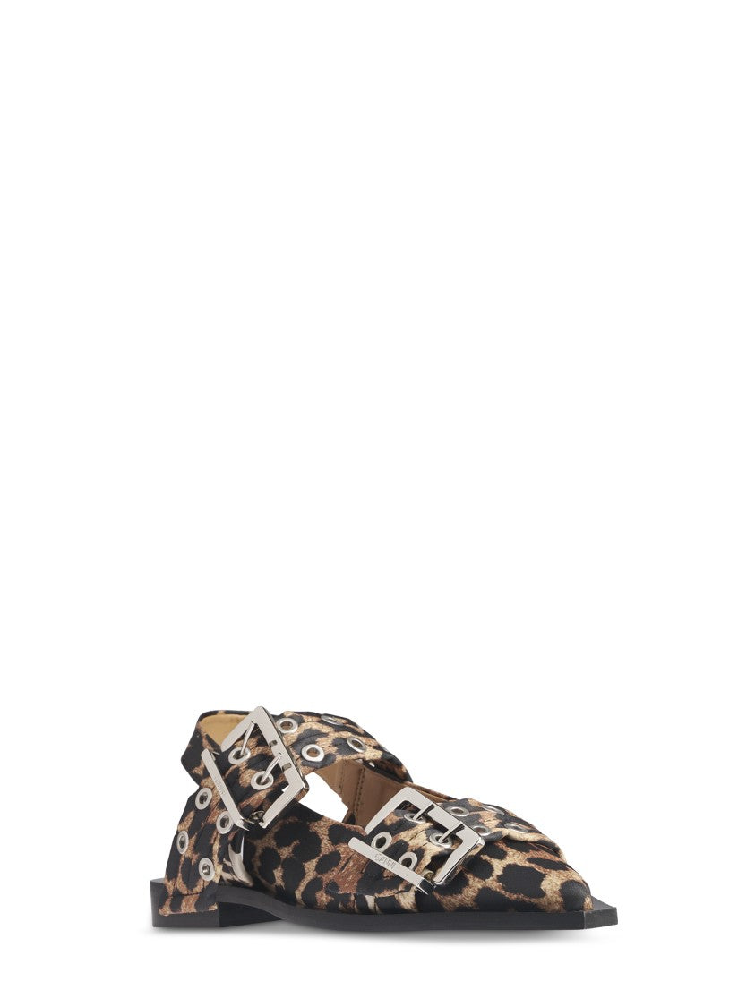 Ganni Leopard Print Sandals With Bold Buckles