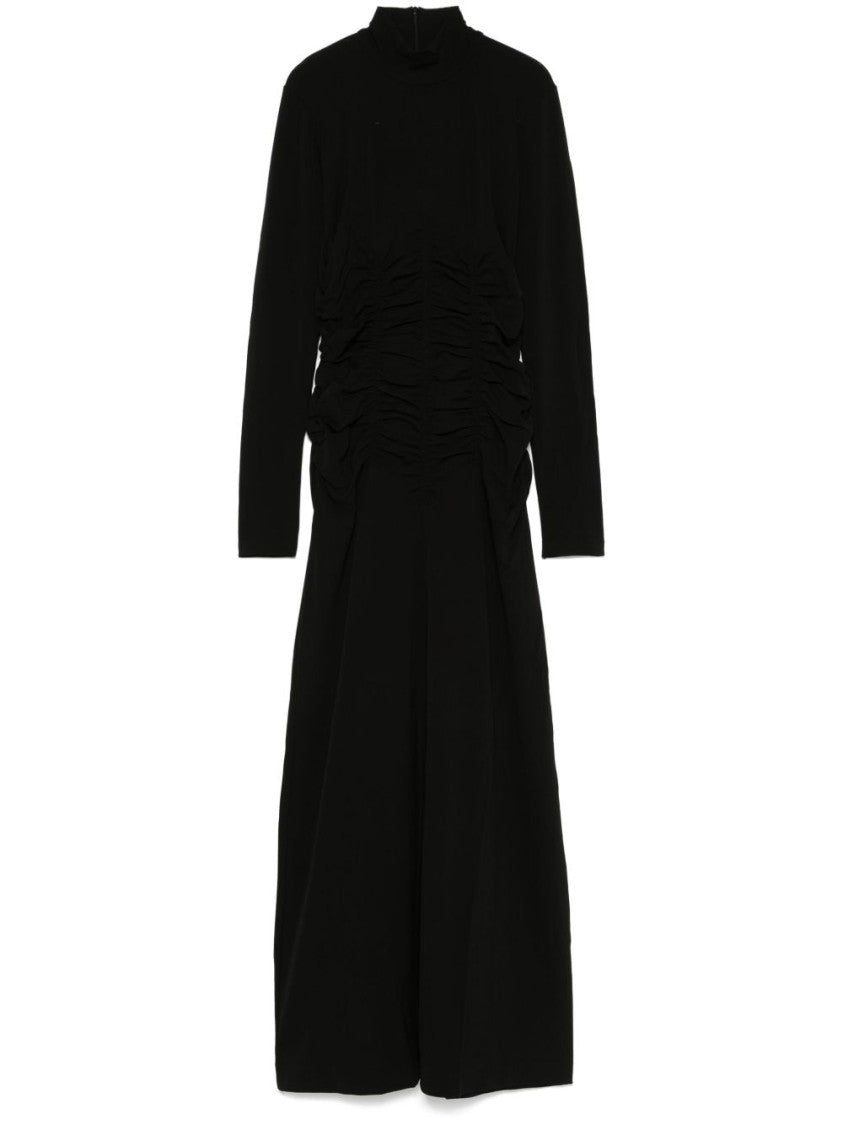 Bite Studios Black Viscose Dress With Ruffled Accents