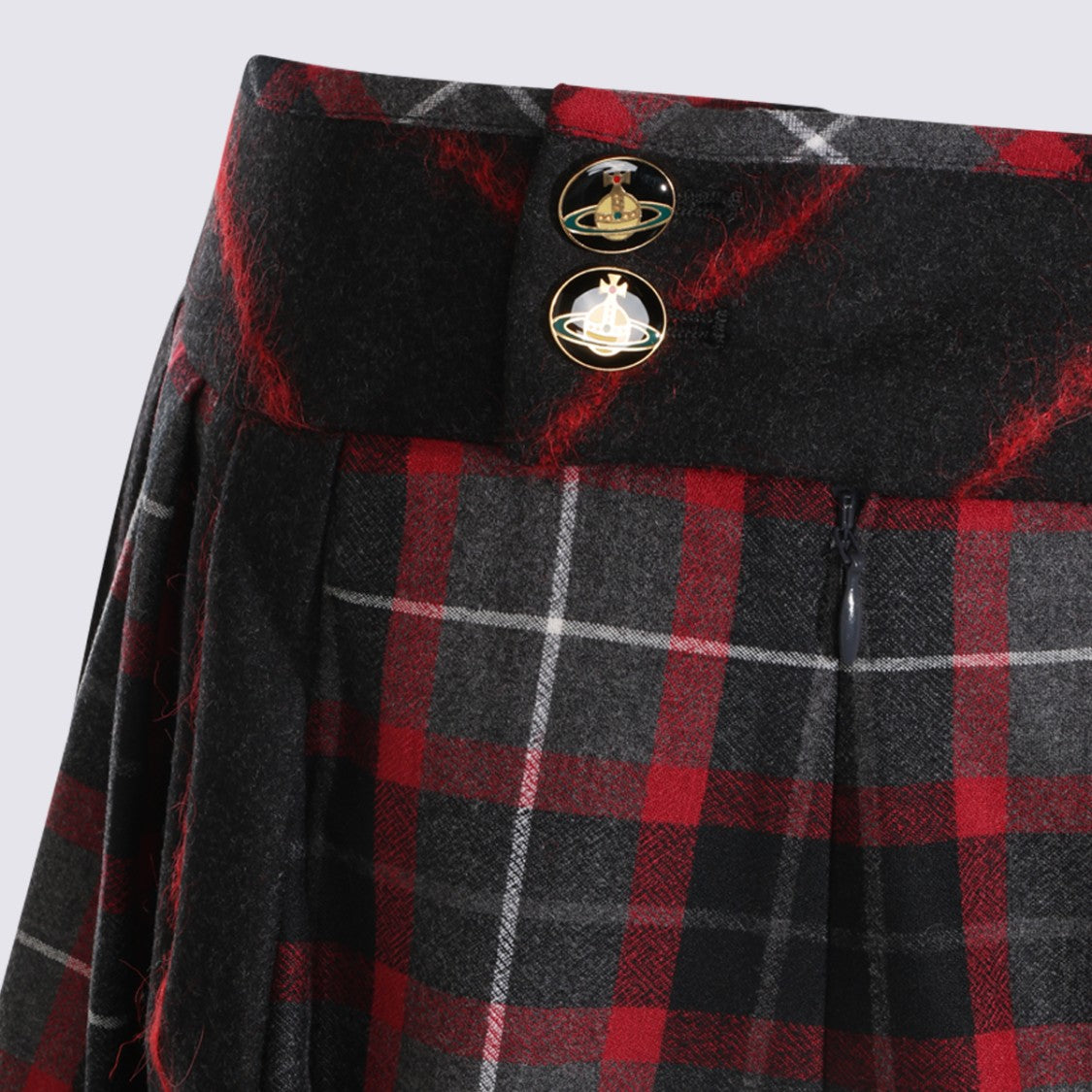 Vivienne Westwood Pleated Mini Skirt With All-Over Check Pattern And Side Button Fastening