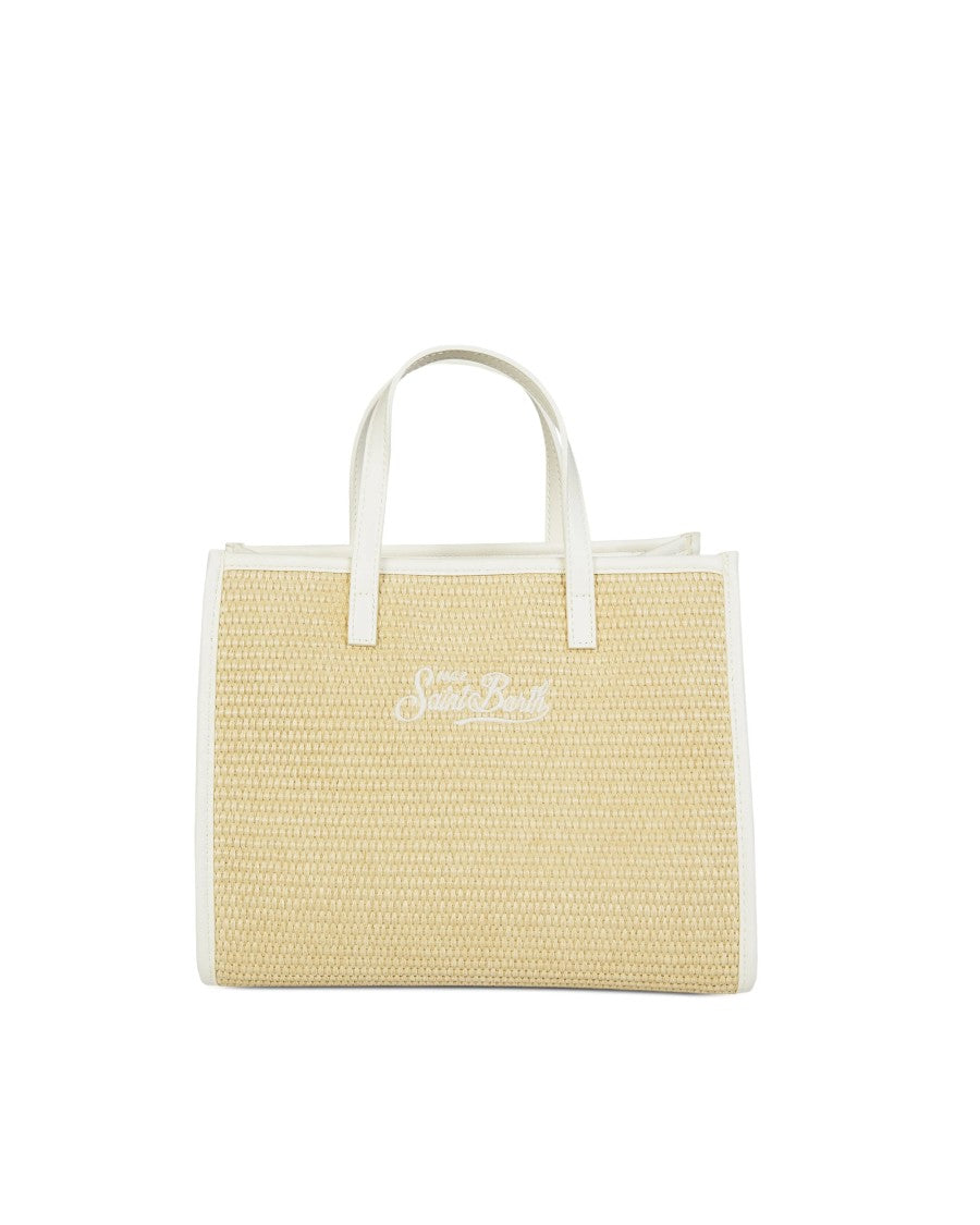 Mc2 Saint Barth Midi Straw Tote Bag With Contrasting Leather Accents