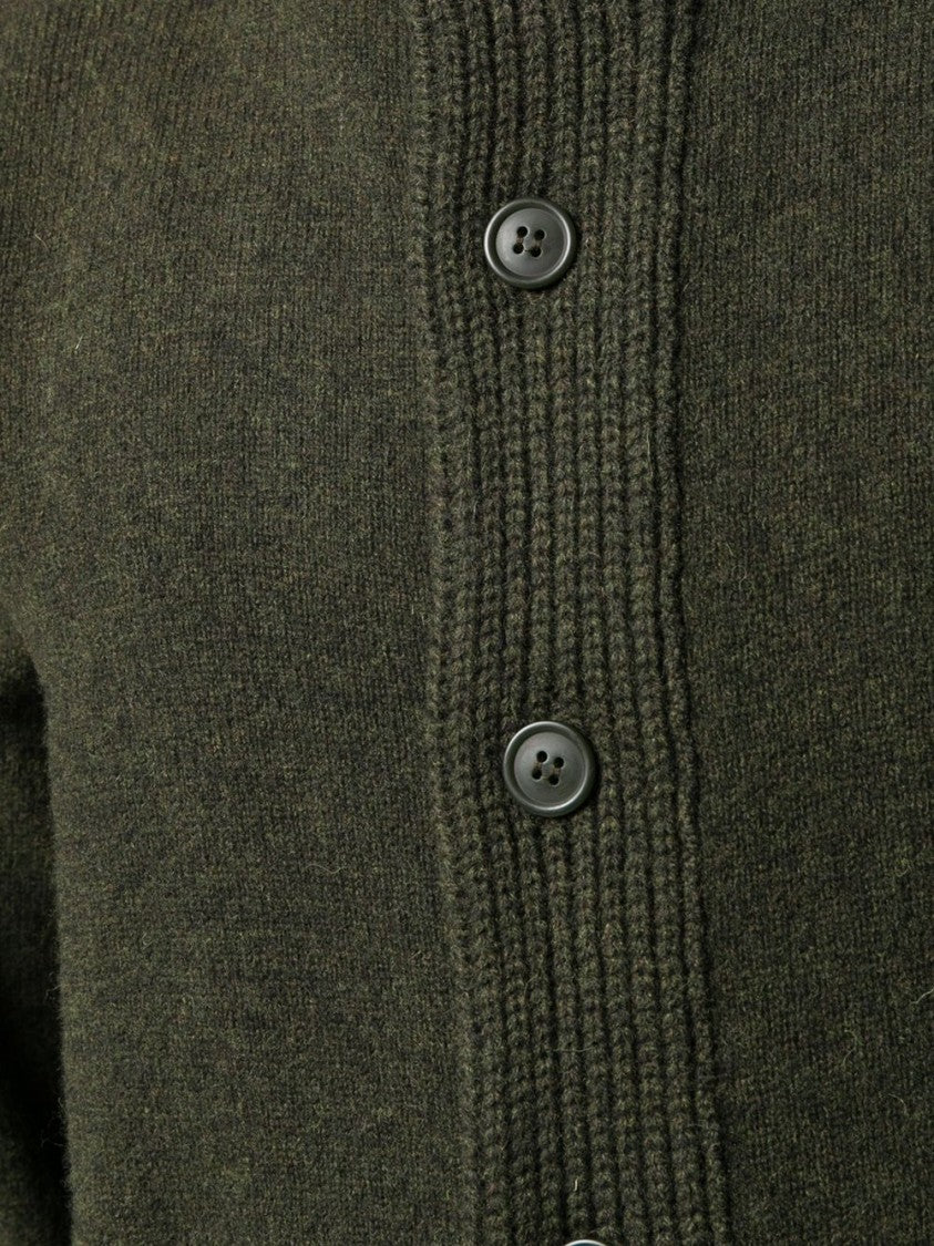 Barbour Seaweed Green Button-Front Knit Sweater With Ribbed Detailing