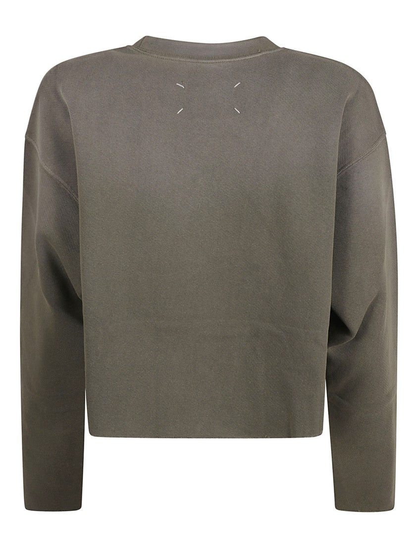 Maison Margiela Cropped Green Sweater With Textured Logo
