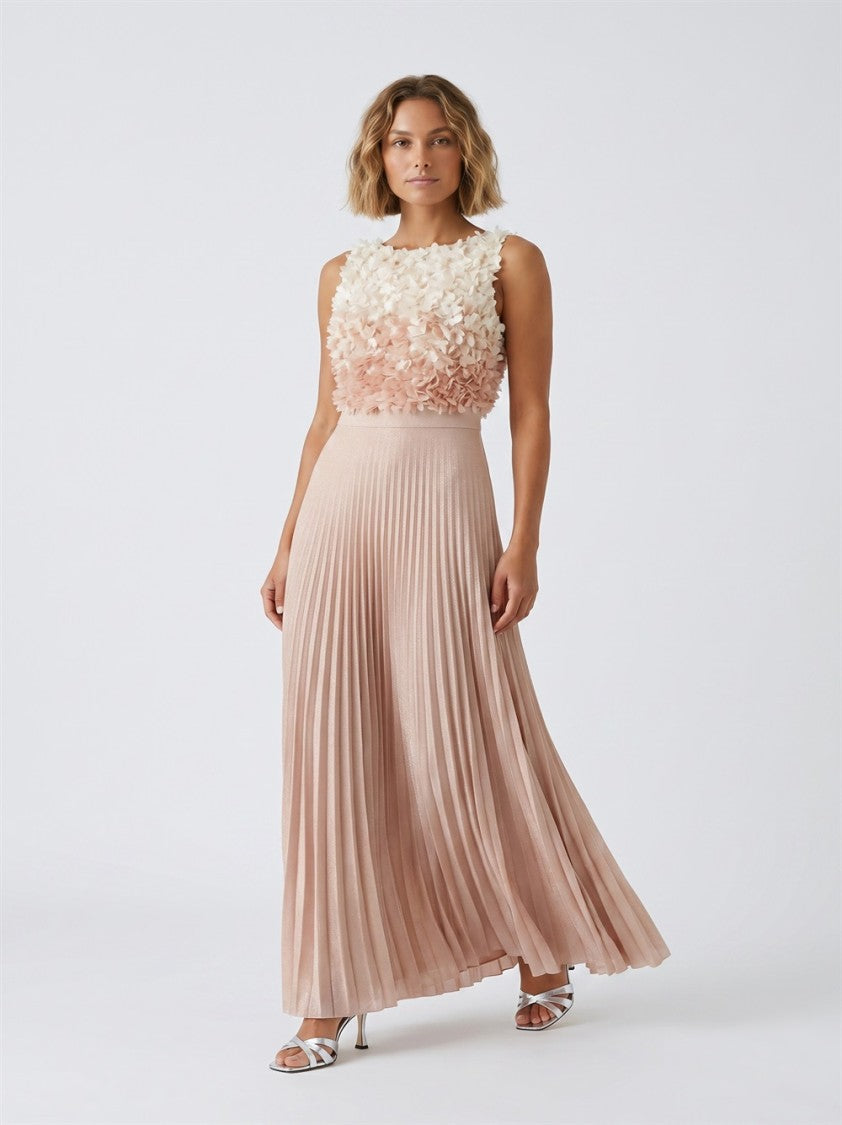 Elisabetta Franchi Pink Tulle 3D Petals Pleated Viscose-Blend Evening Dress