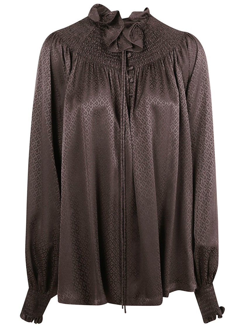Burberry Geometric Jacquard Weave Jacket With Ruffled Neckline