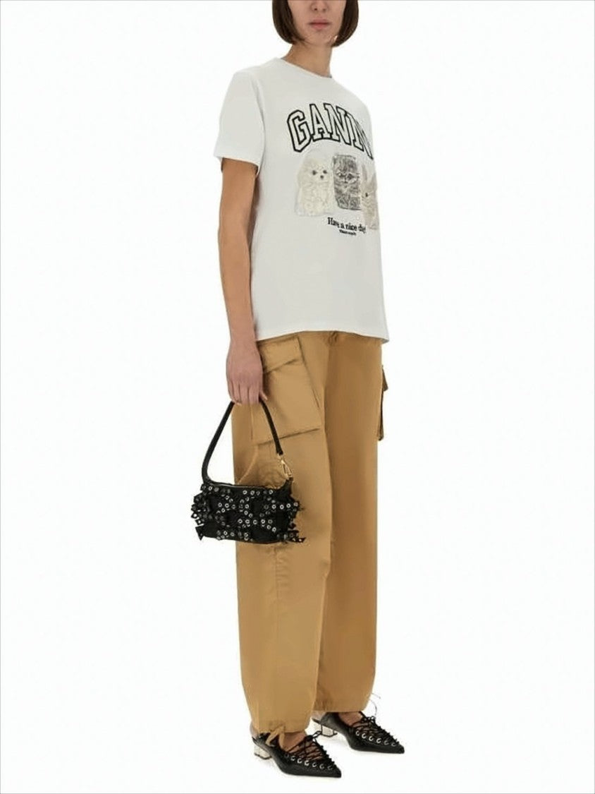 Ganni Short-Sleeved Crew Neck T-Shirt With Playful Animal Print