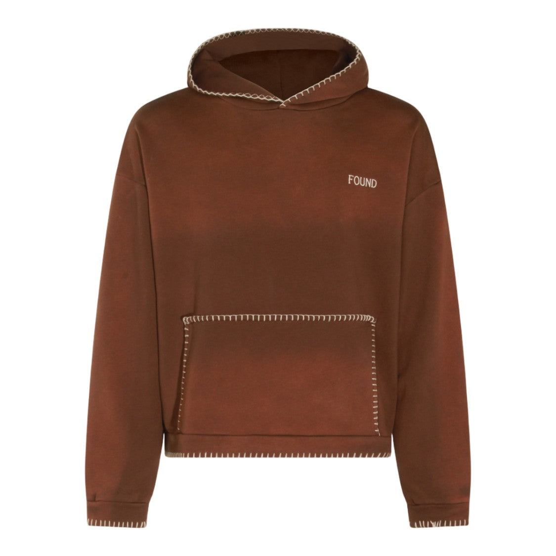 Found Relaxed Fit Brown Hoodie With Contrasting Whipstitch Details