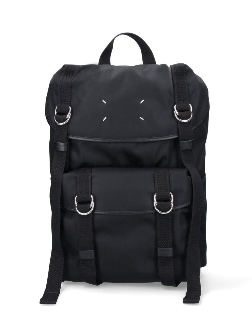 Maison Margiela Black Leather Backpack With Embroidered Logo