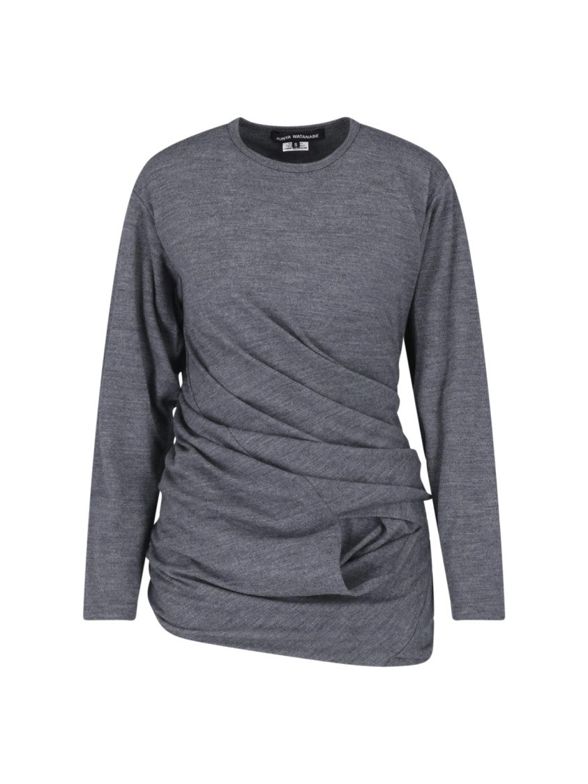 Junya Watanabe Textured Grey Wool Sweater With Draped Details