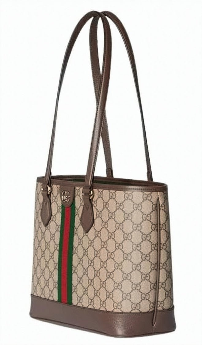 Gucci Structured Monogram Shoulder Bag With Leather Trim