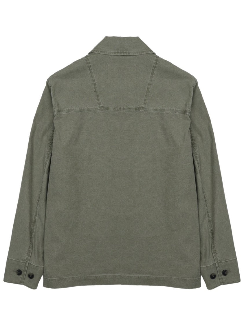 Closed Button-Up Green Cotton Sports Jacket With Structured Collar