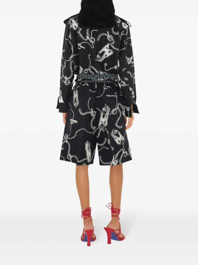 Burberry Knee-Length Chain-Link Print Shorts With Pleat Detailing