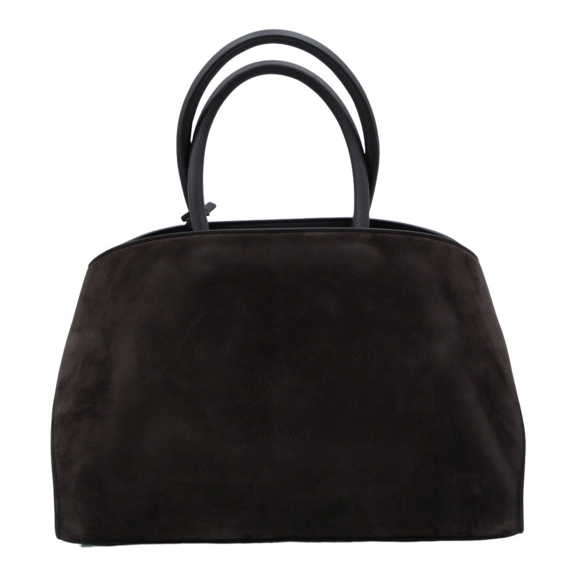 Ferragamo Structured Handbag In Dark Suede With Gold-Tone Accents