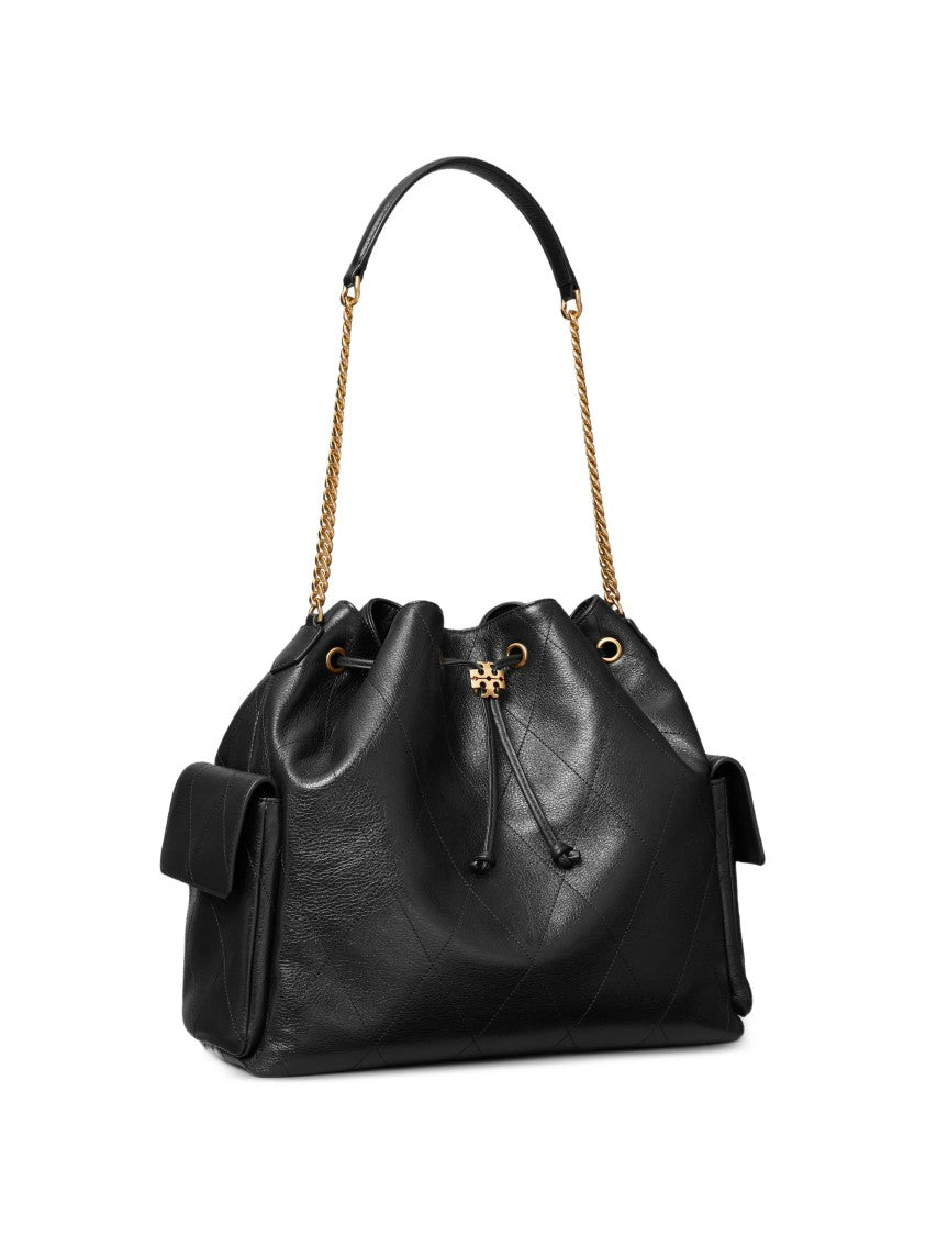 Tory Burch Black Charlie Leather Drawstring Shoulder Bag