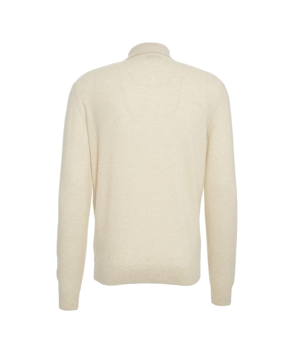 Gender Beige Knit Polo With Classic Collar