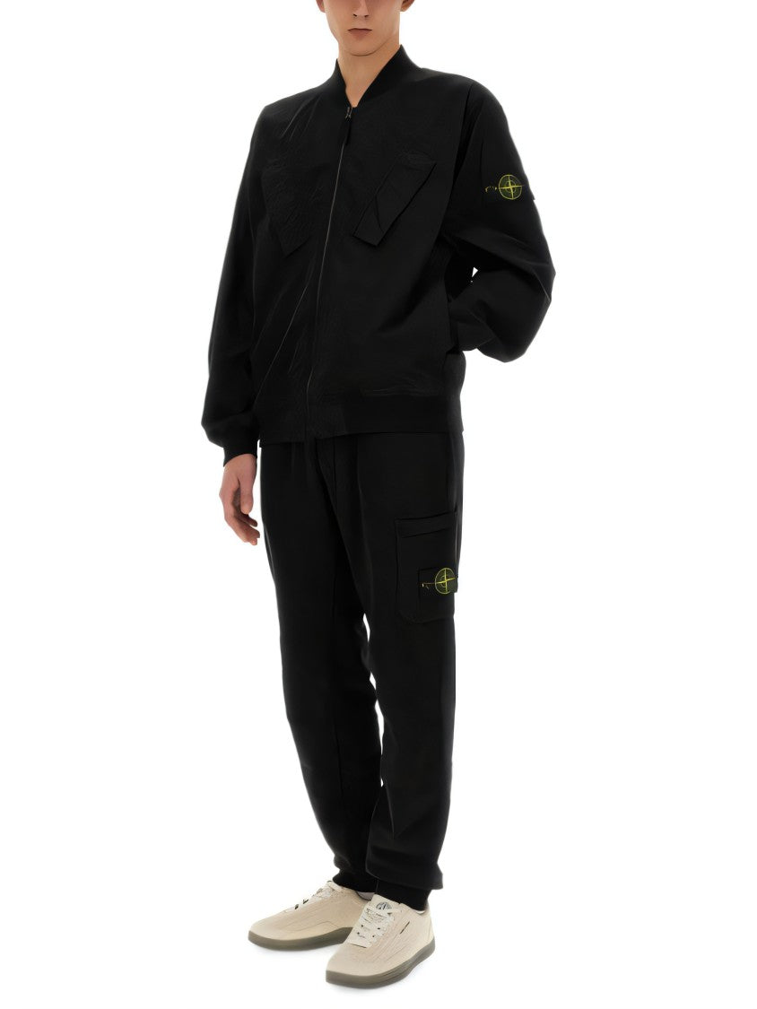Stone Island Black Jacket With Zip Closure And Fitted Cuffs
