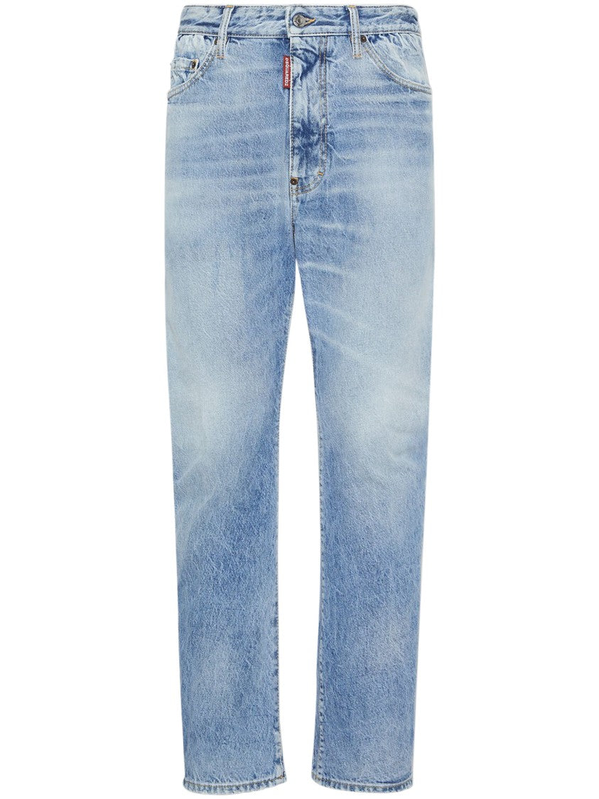 Dsquared2 Relaxed Fit Light Wash Denim Jeans With Vintage Detailing