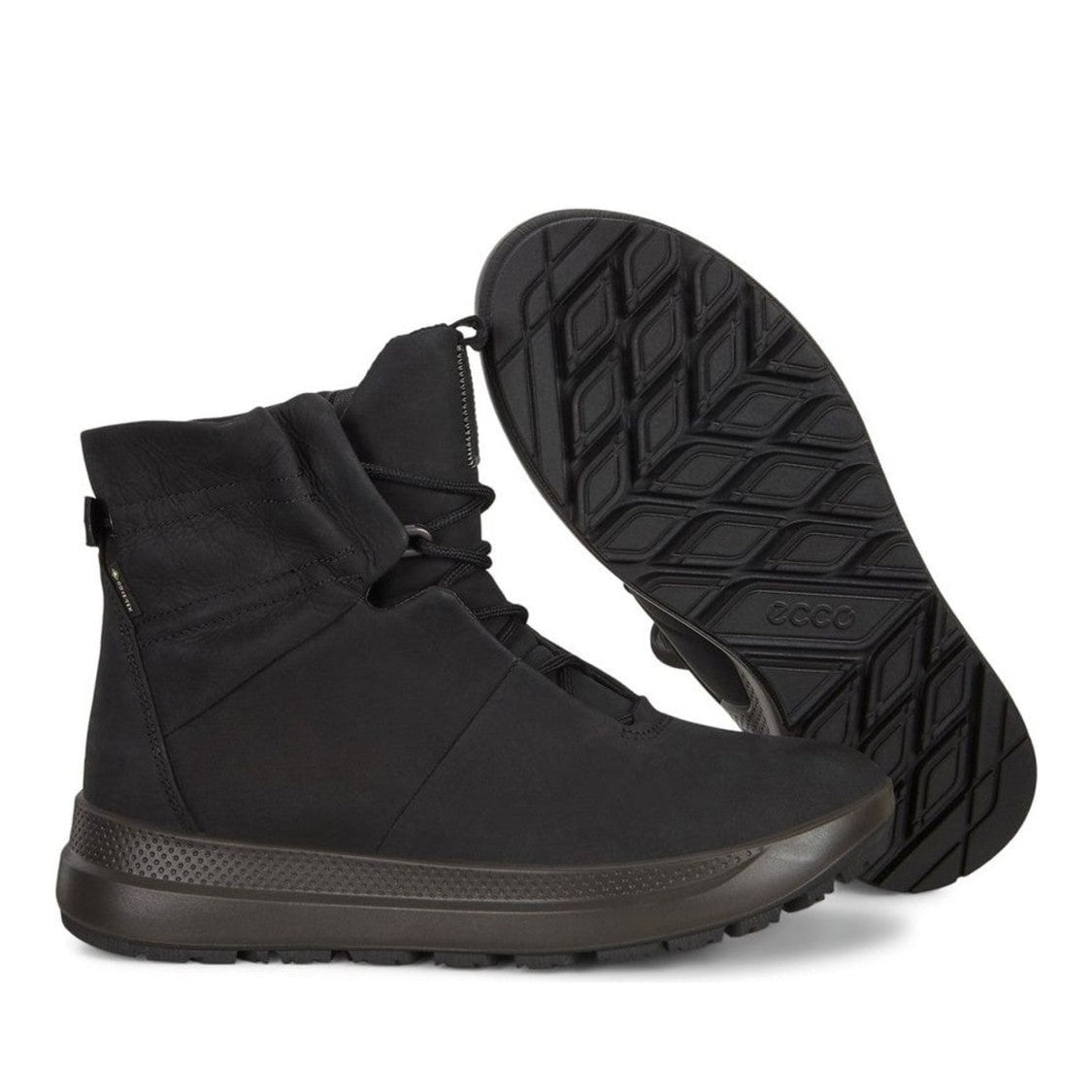 Ecco Solice Black Lace-Up Nubuck Wedge Boots