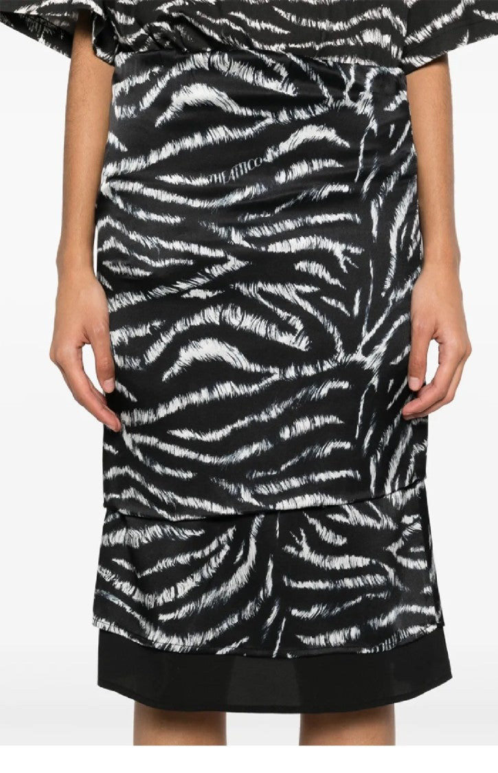 The Attico Zebra-Printed Midi Skirt With Layered Design