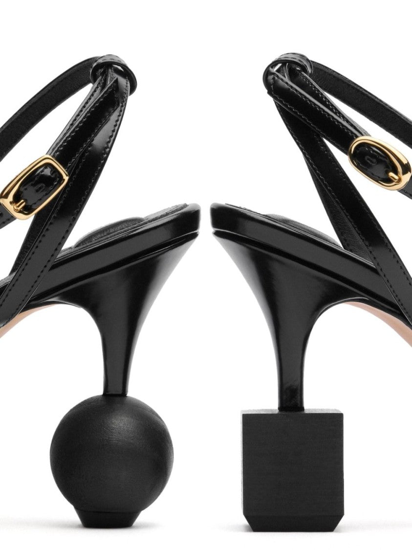 Jacquemus Sculptural Black Calf Leather Sandals