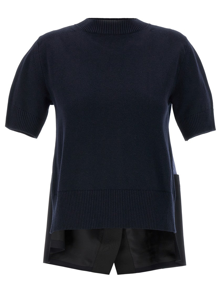 Sacai Asymmetrical Patchwork Knit Sweater With Unique Back Design