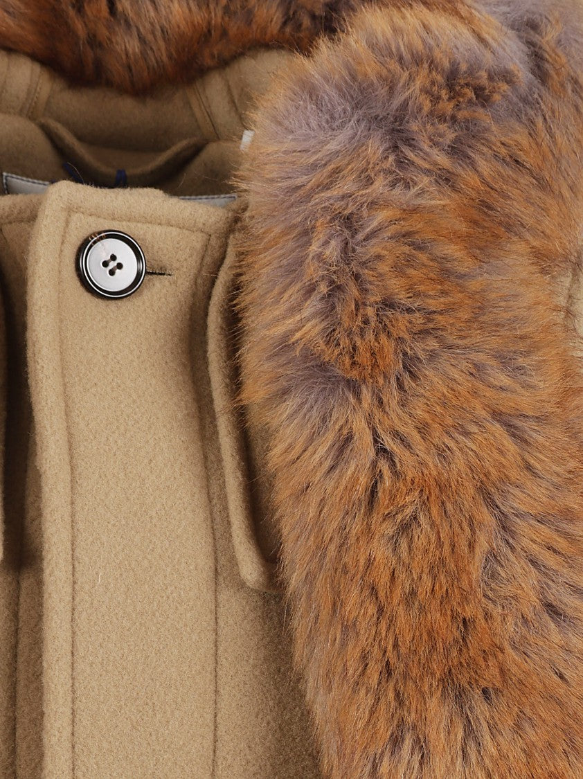 Burberry Long Brown Coat With Fur Collar
