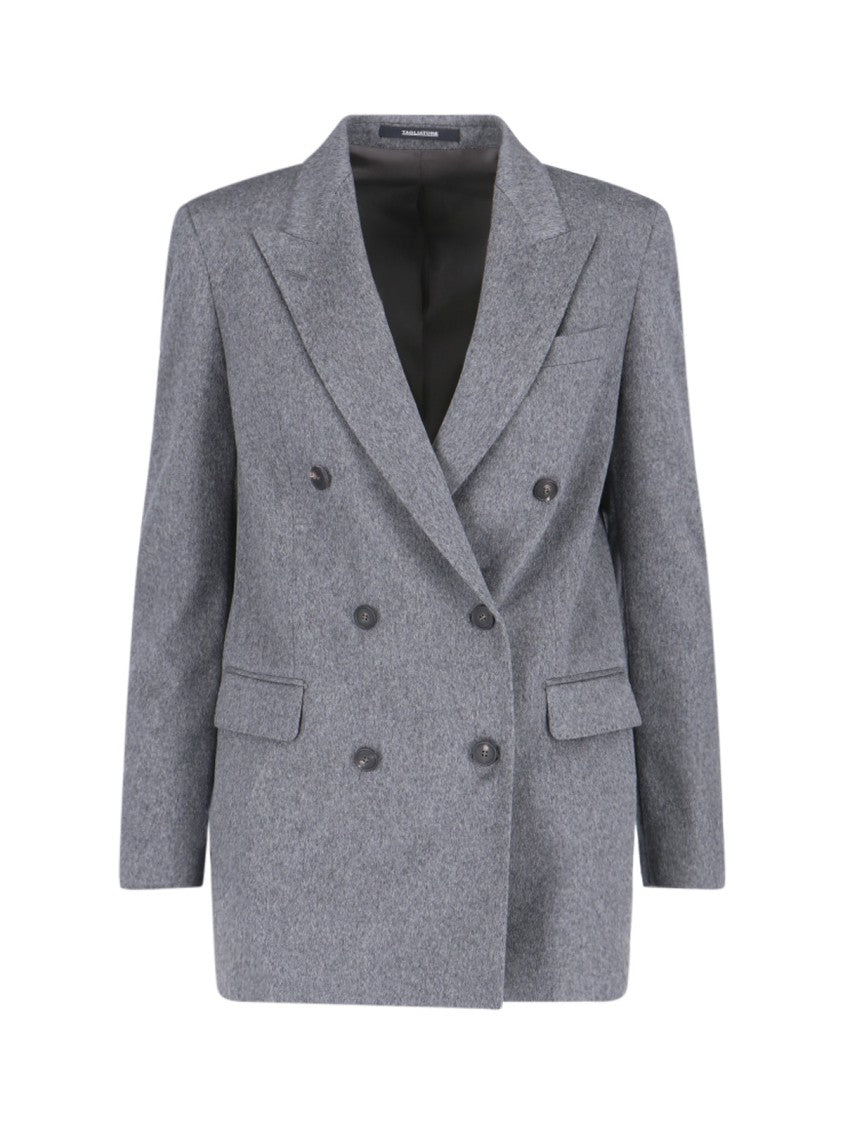 Tagliatore Grey Double-Breasted Cashmere Blazer