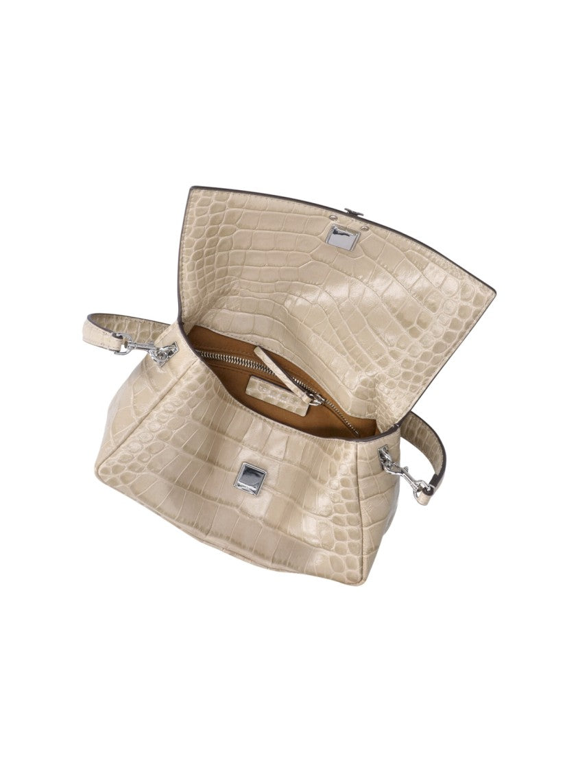 Tory Burch Beige Charlie Crocodile-Embossed Leather Bag