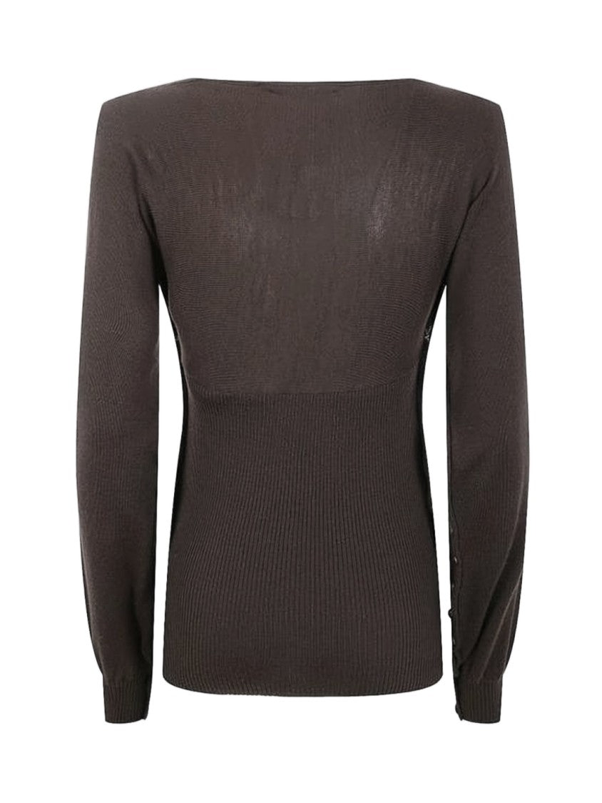Paloma Wool Fitted Brown Knit Sweater With Ribbed Details