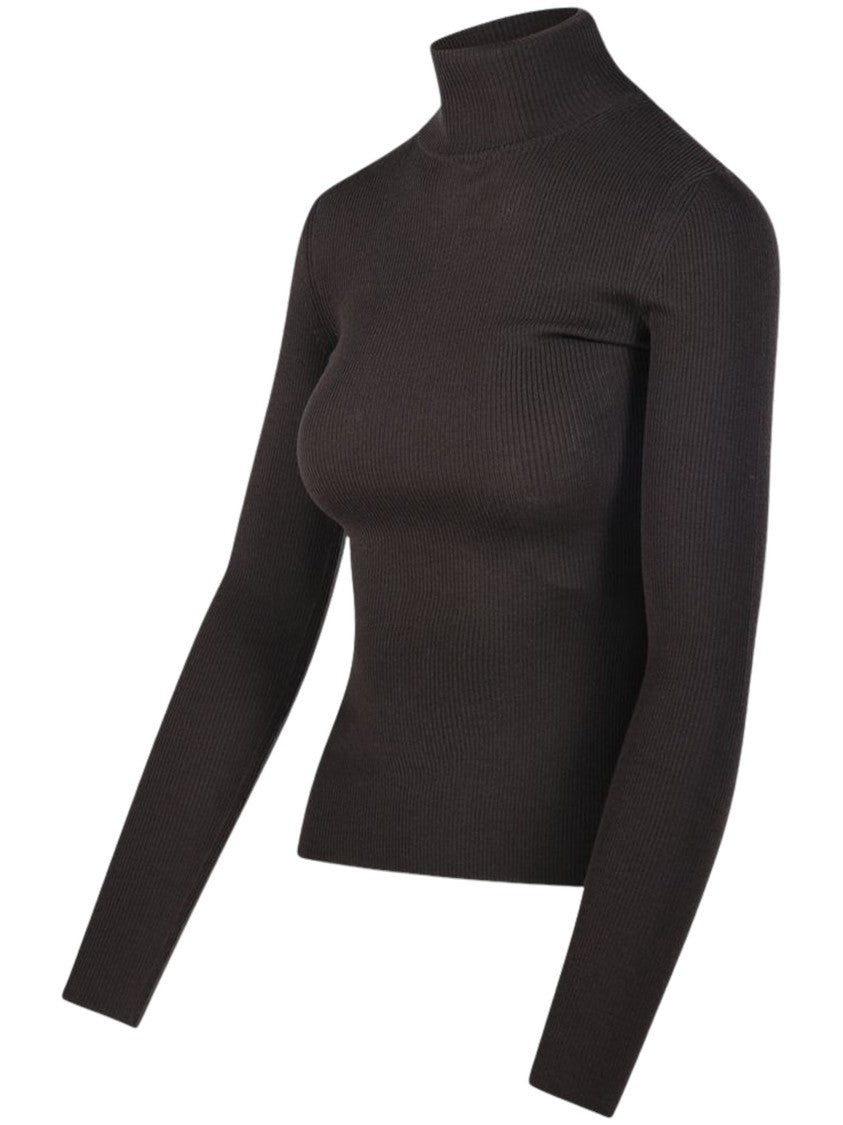 Max Mara Grey High-Neck Fitted Ribbed Knit Top