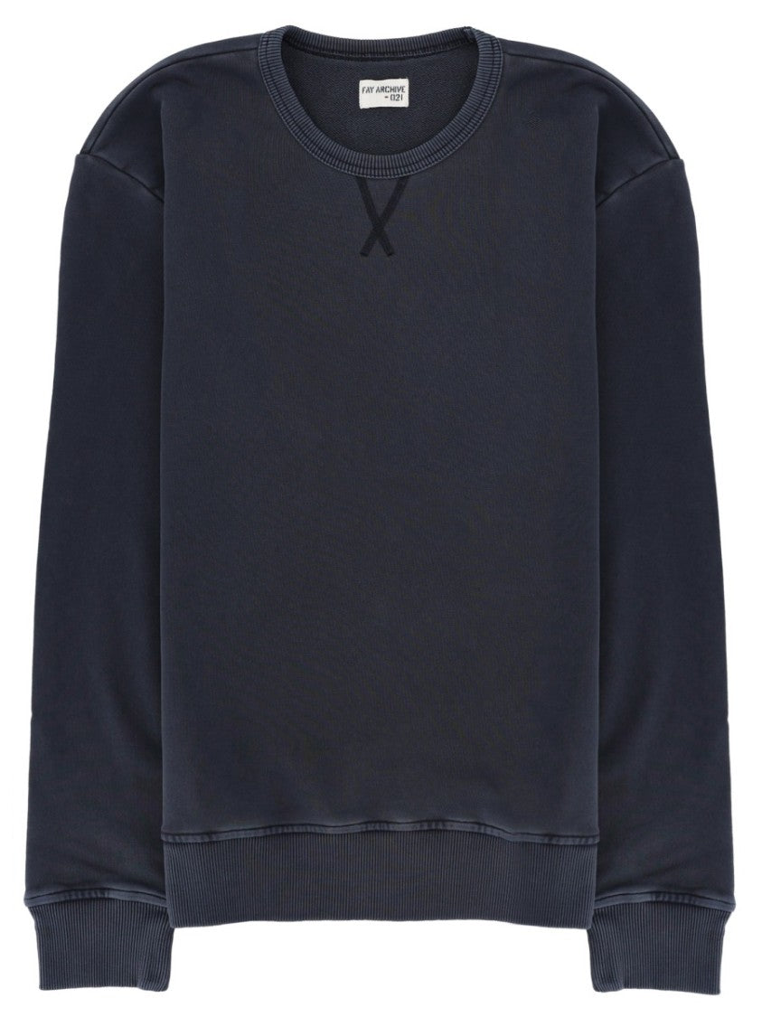 Fay Stitched X Crewneck Cotton Sweatshirt