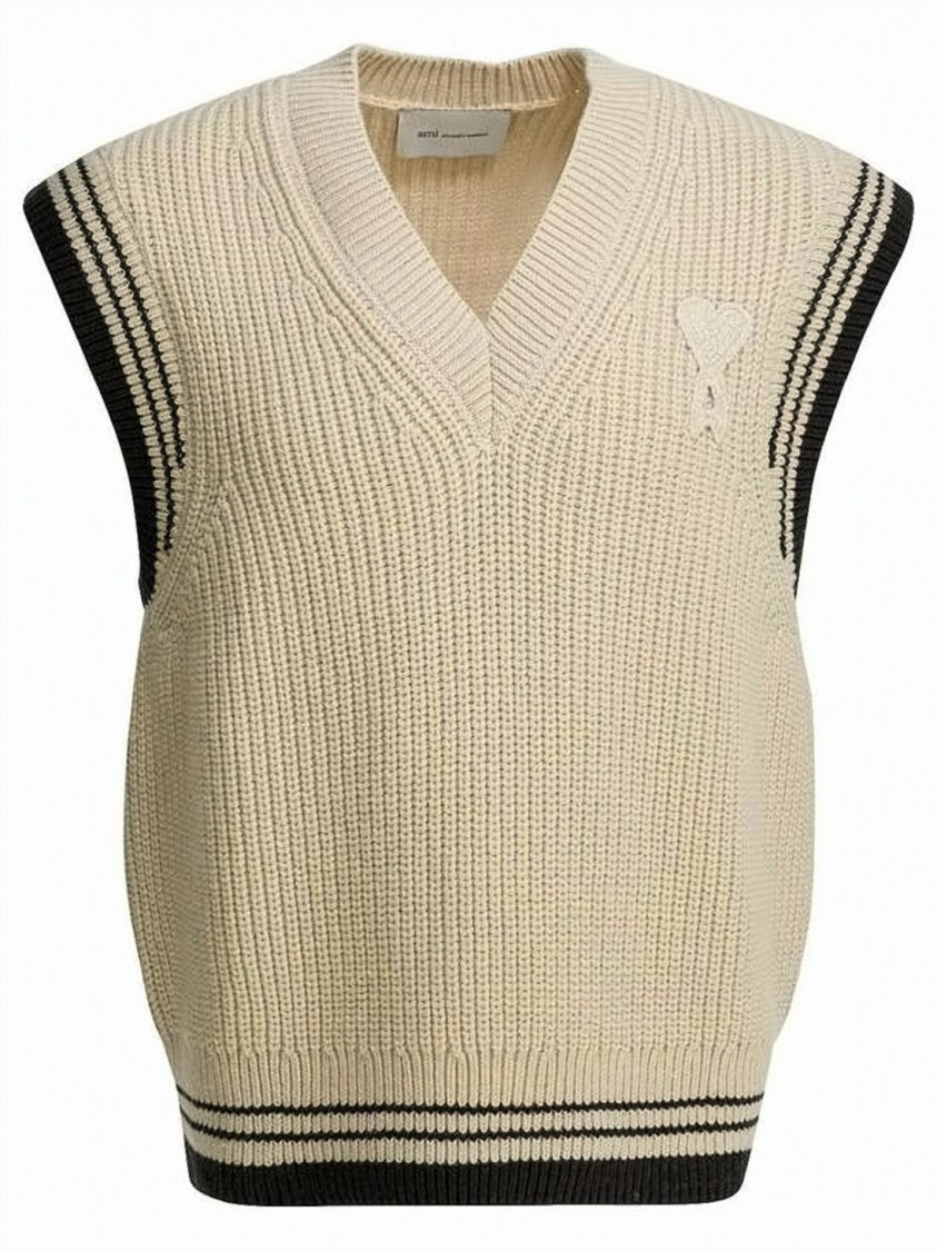 Ami Paris Knitted Sleeveless Vest With Texture