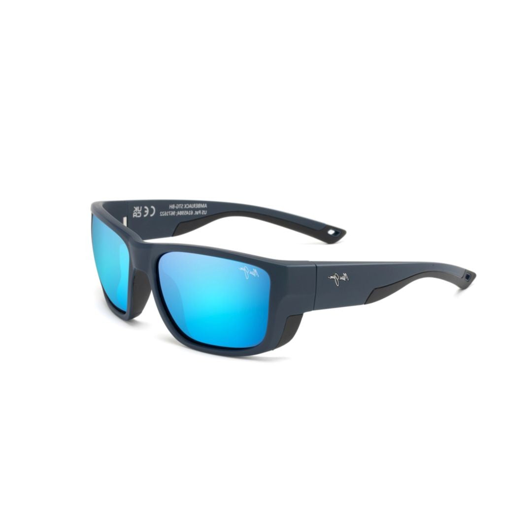 Maui Jim Amberjack Bold Rectangular Sunglasses With Reflective Blue Lenses