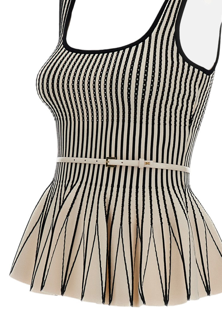 Elisabetta Franchi Bicolour Geometric Pattern Knit Top